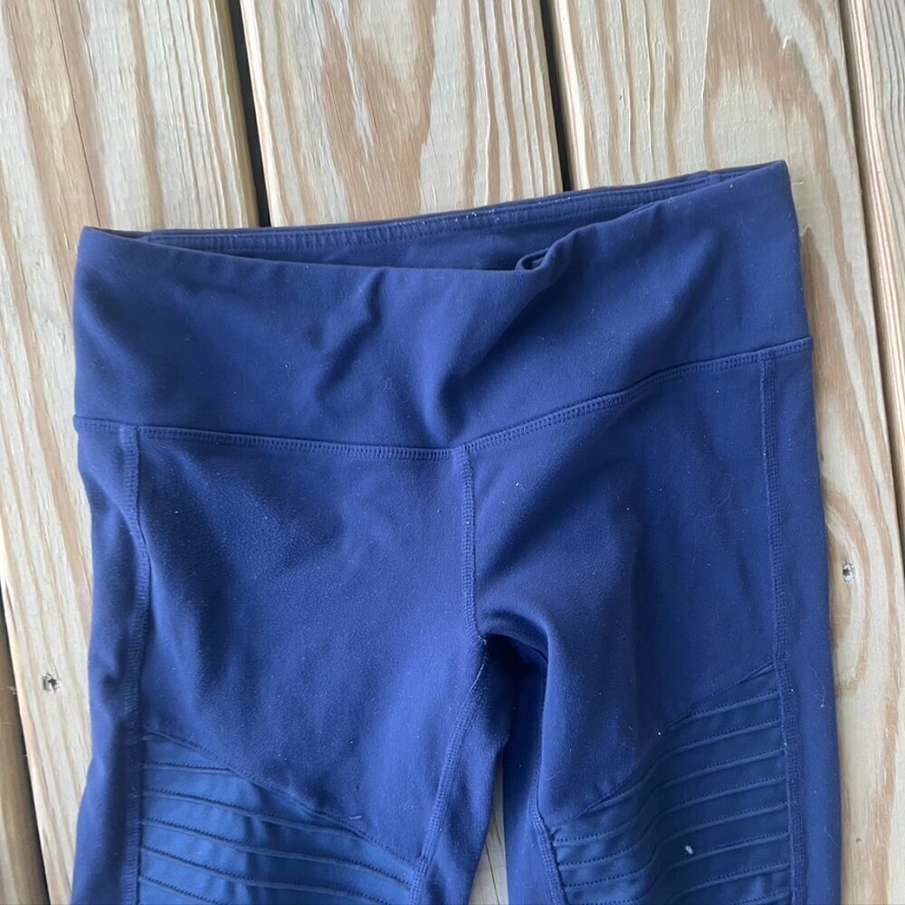 Alo Yoga Ribbed Mesh Leggings Tights Sz Small Navy Blue - Picture 7 of 10
